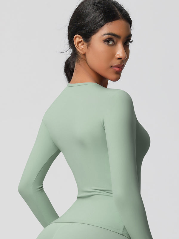 Flexvibe Double-Sided Brushed Sports Top - Tight Fit Moisture-Wicking Solid Color Long Sleeve