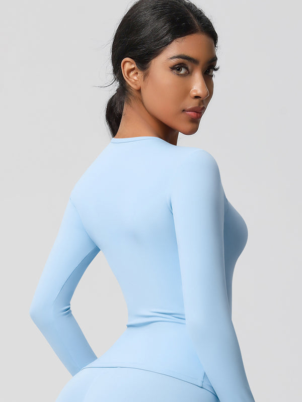 Flexvibe Double-Sided Brushed Sports Top - Tight Fit Moisture-Wicking Solid Color Long Sleeve