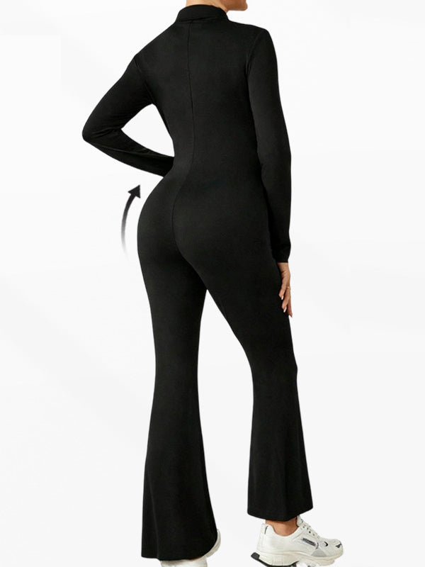 Flexvibe Maternity Zip V-Neck Jumpsuit - Tummy Support High Elastic Comfortable Pregnancy Wear