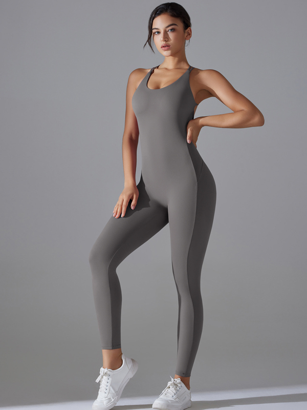 Flexvibe Cross Open Back Seamless Fitness Bodysuit - Stretchy Breathable Moisture-Wicking Wear