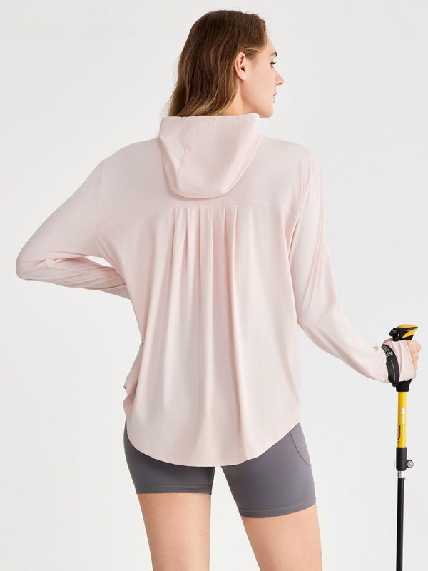 Flexvibe Women's UPF 50+ Sun Protection Hoodie Jacket, Lightweight Breathable Long Sleeve Sun Shirt, Loose Hip-Covering Cool Skin Coat with Pocket for Beach Hiking Outdoor Sports