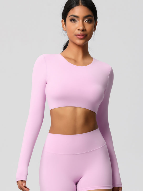 Flexvibe Double-Sided Brushed Cropped Sports Top - High Elastic Skin-Friendly Breathable Long Sleeve