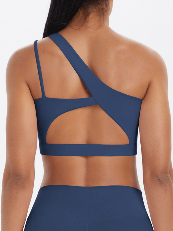 Flexvibe One Shoulder Sports Bra Removable Pads Brushed Nylon High Elastic
