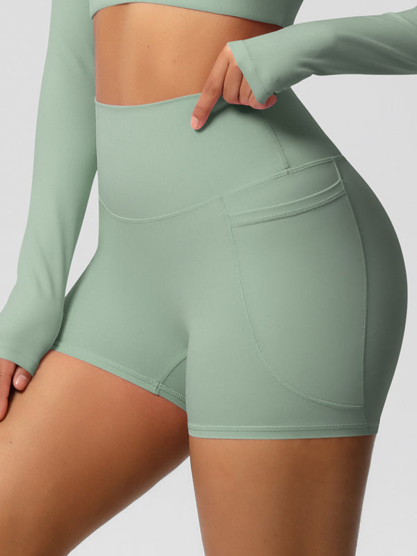 Flexvibe High-Waisted Brushed Yoga Shorts with Pockets - Tummy Control Butt Lifting Gym