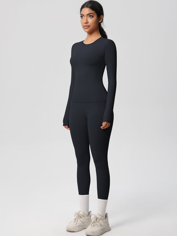 Flexvibe Stretchy High-Waisted Yoga Set - Double Brushed Long-Sleeve Versatile Athletic Wear