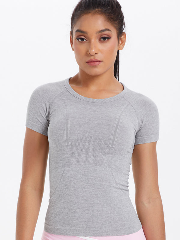 Flexvibe Women’s Gym Daily Wear Tee - Solid Color Seamless Knitted High Elastic