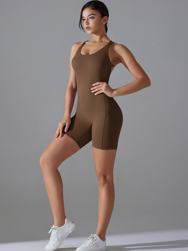 Flexvibe Cross Open Back Seamless Bodysuit - High-Stretch Slim-Fit Long Pants Workout Wear
