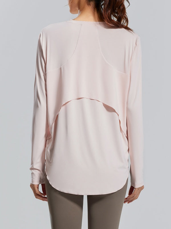 Flexvibe Ice Silk Yoga Hoodie Crew Neck Breathable Slim Fit Long Sleeve Sun Protection