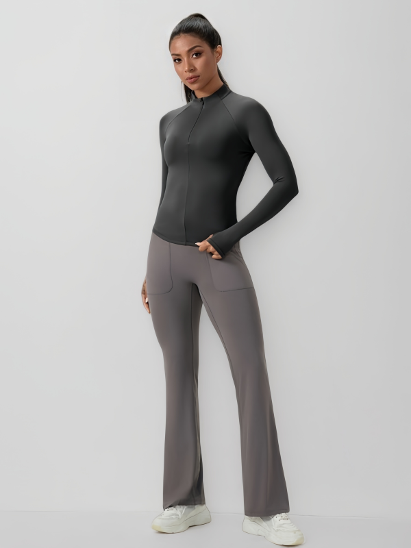 Flexvibe Women’s Yoga Fitness Long Sleeve - Naked Feel Half-Zip Stand Collar Tight Fit