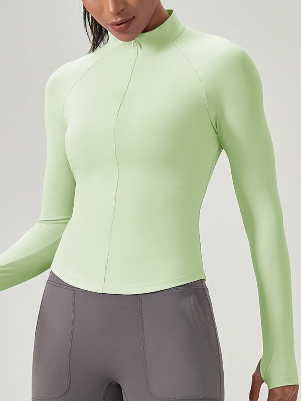 Flexvibe Women’s Yoga Fitness Long Sleeve - Naked Feel Half-Zip Stand Collar Tight Fit