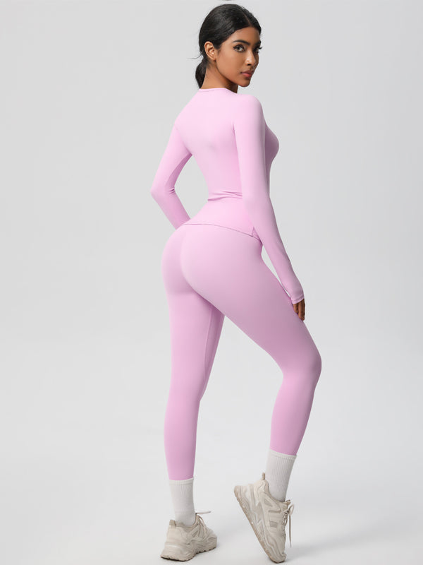 Flexvibe Stretchy High-Waisted Yoga Set - Double Brushed Long-Sleeve Versatile Athletic Wear