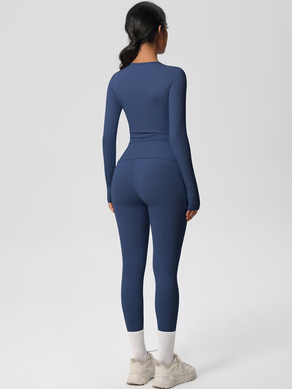 Flexvibe Stretchy High-Waisted Yoga Set - Double Brushed Long-Sleeve Versatile Athletic Wear