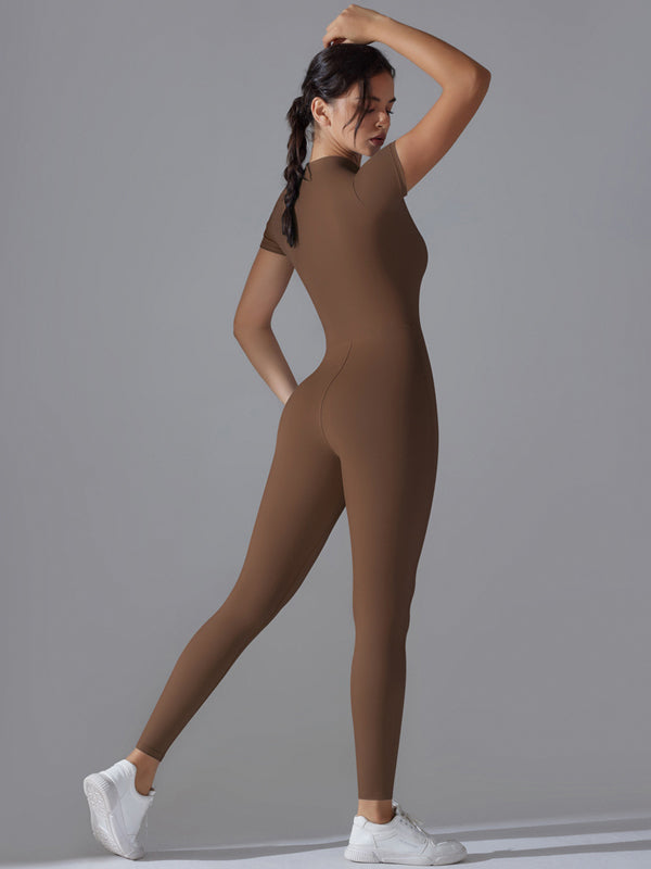 Flexvibe Zip Short Sleeve Bodysuit - Stretchy Breathable Moisture-Wicking Workout Wear