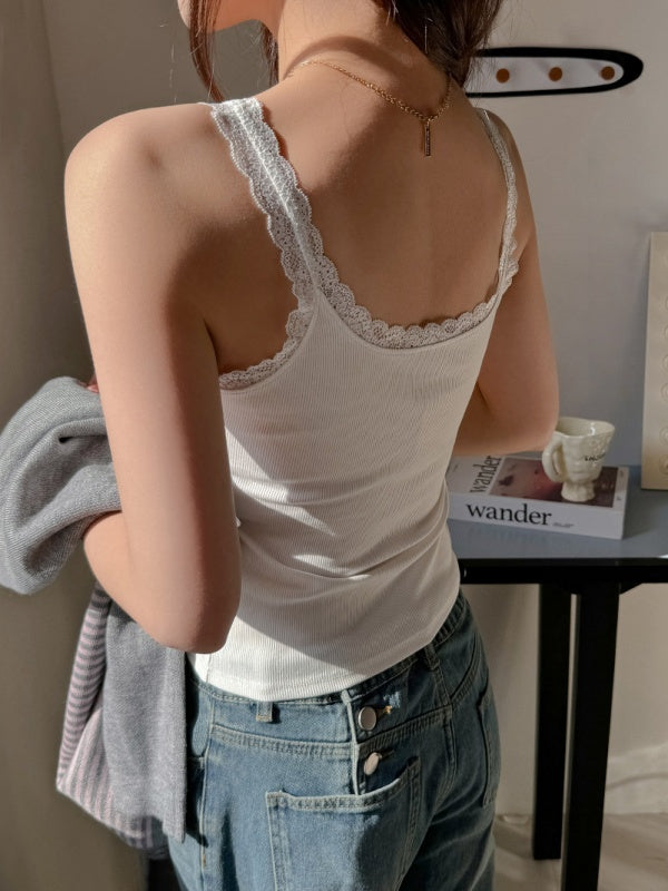 Flexvibe Y2K Lace Strap Modal Camisole - Sexy Square Neck Slim-Fit Inner/Outer Wear