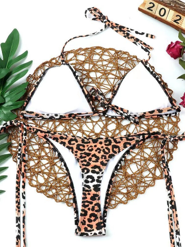 Flexvibe Plus Size Leopard Print Tie-Side Bikini - Removable Pads Vacation Swimwear