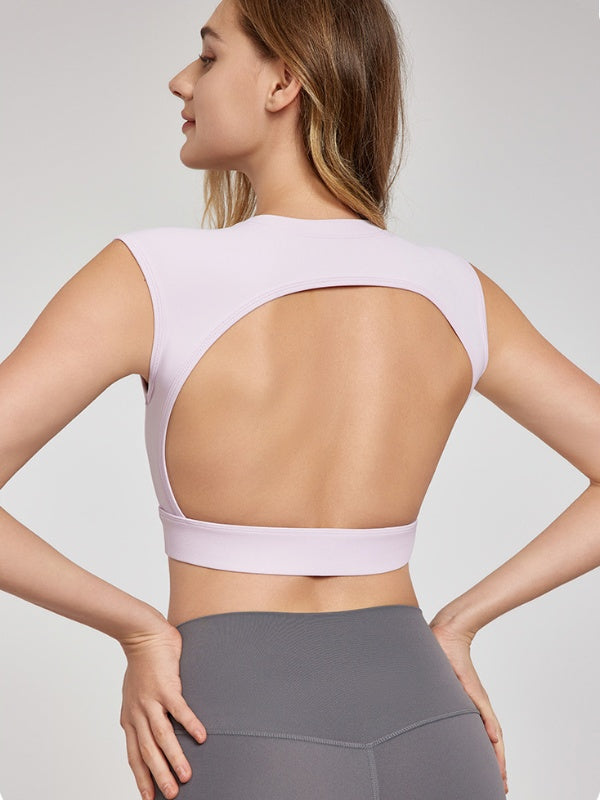 Flexvibe Hollow-Out Back Sports Tank - Removable Pads Sleeveless High Elastic