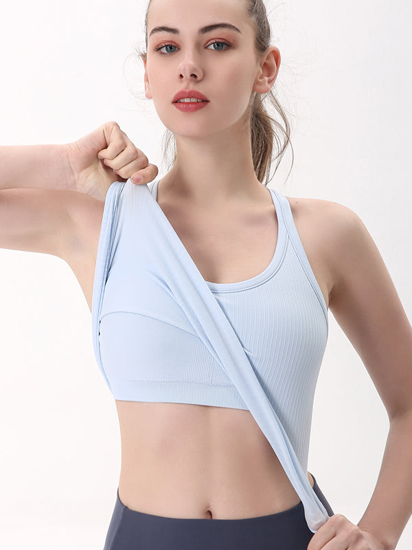Flexvibe Ribbed Racerback Sports Tank - Built-in Cups Quick Dry Slim Fit