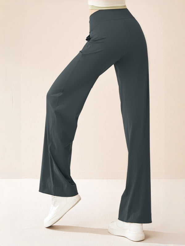 Flexvibe Drawstring High-Waisted Pants - Stretchy Straight-Wide Leg Tummy Control