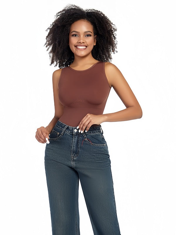 Flexvibe Button-Up Crew Neck Bodysuit S-3XL - Soft Stretchy Versatile