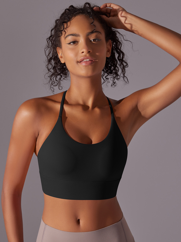 Flexvibe Double-Sided Nylon Sports Bra Cross Back Fixed Cup High Elastic