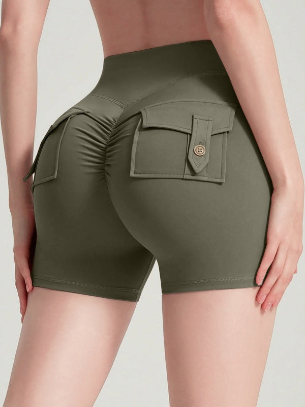 Flexvibe High-Waisted Utility Yoga Shorts - Stretchy Cargo-Pocket Workout & Daily Activewear