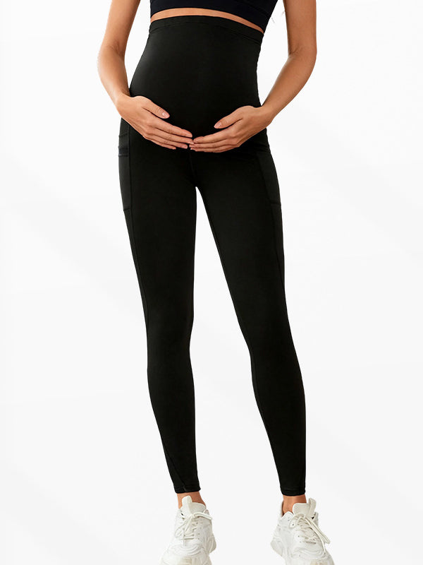 Flexvibe High-Waisted Maternity Yoga Pants - Side Pockets Elastic Tummy Control Fall Winter Leggings