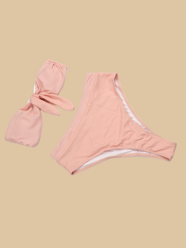 Flexvibe High-Waisted Ribbed Bandeau Bikini - Removable Pads Slimming Vacation Suit