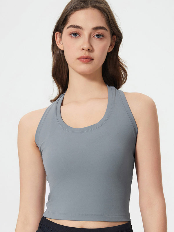 Flexvibe Women’s High Elastic Racerback Tank - Seamless U-neck Yoga Fitness Top with Bra