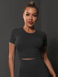 Flexvibe Women’s Fitness Slim Fit Tee - Seamless High Elastic Ruched Short Sleeve