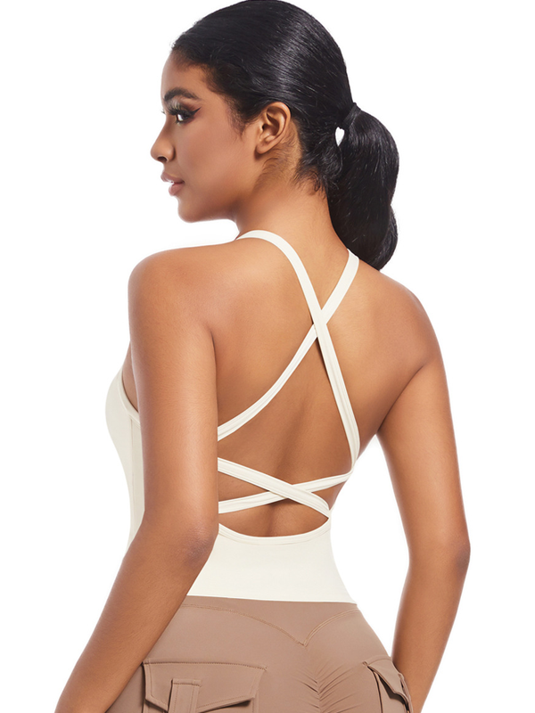 Flexvibe High Support Nylon Bra Crisscross Back Fixed Pad for Gym Run Yoga