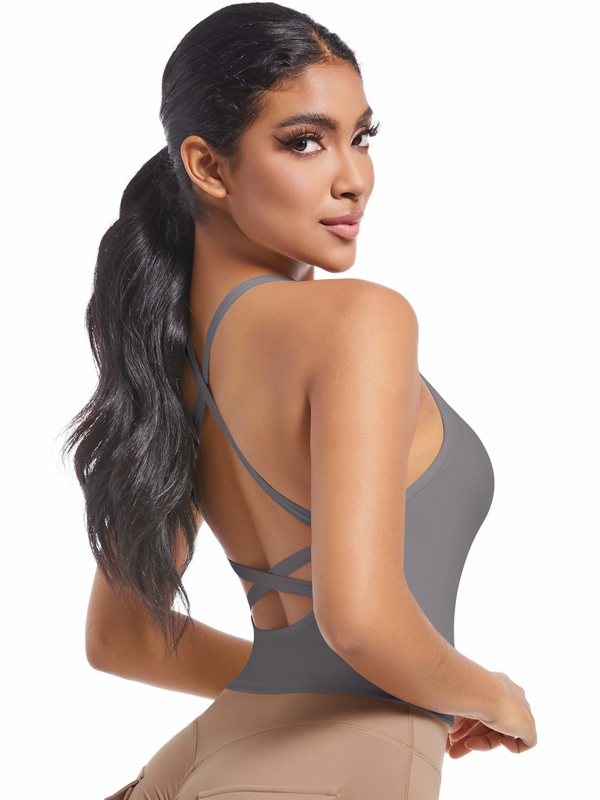 Flexvibe High Support Nylon Bra Crisscross Back Fixed Pad for Gym Run Yoga