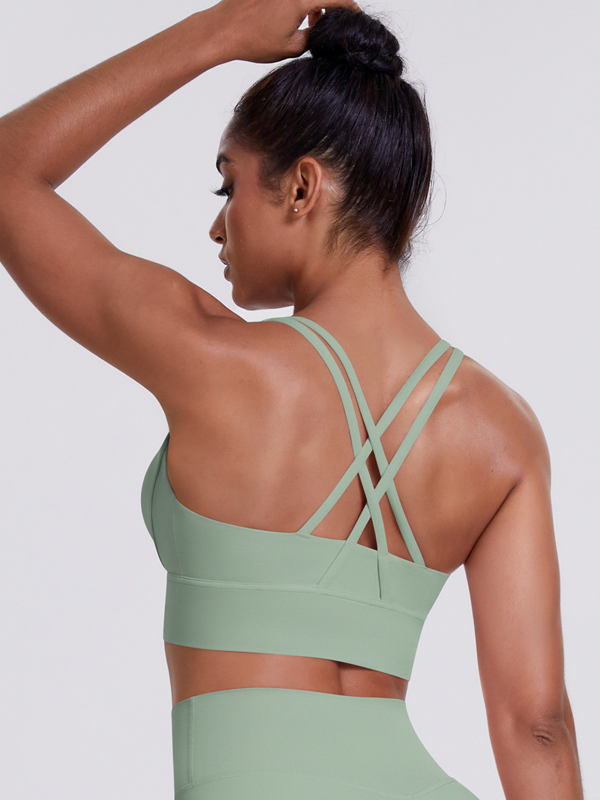 Flexvibe Brushed Cross Back Sports Bra High Support Breathable Removable Pads