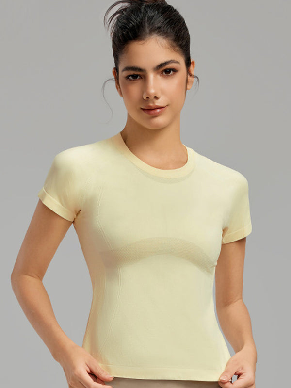 Flexvibe Women’s Gym Slim Fit T-Shirt - Barely-There Seamless Waist Cinching Sweat-Absorbing