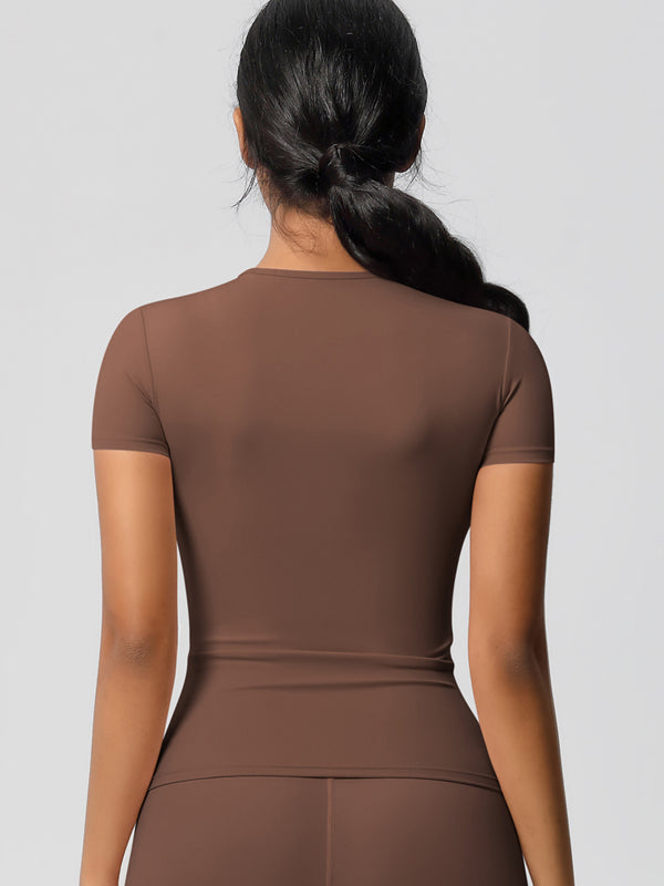 Flexvibe Double-Sided Brushed Yoga Top - High Elastic Slim Fit Breathable Short Sleeve