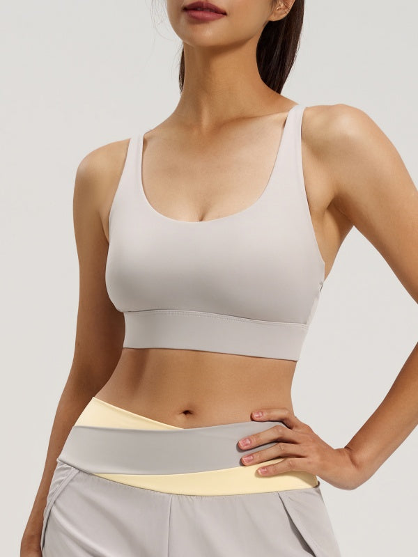 Flexvibe Mesh Crisscross-Back Sports Bra - Wireless Breathable Non-Slip Yoga Gym Top