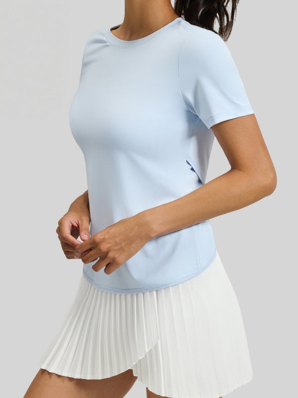 Flexvibe Cross Back Yoga Tee Crew Neck Hollow Out Skin-Friendly Lightweight