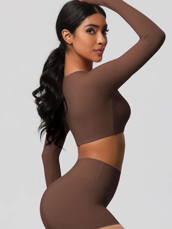 Flexvibe Double-Sided Brushed Cropped Sports Top - High Elastic Skin-Friendly Breathable Long Sleeve