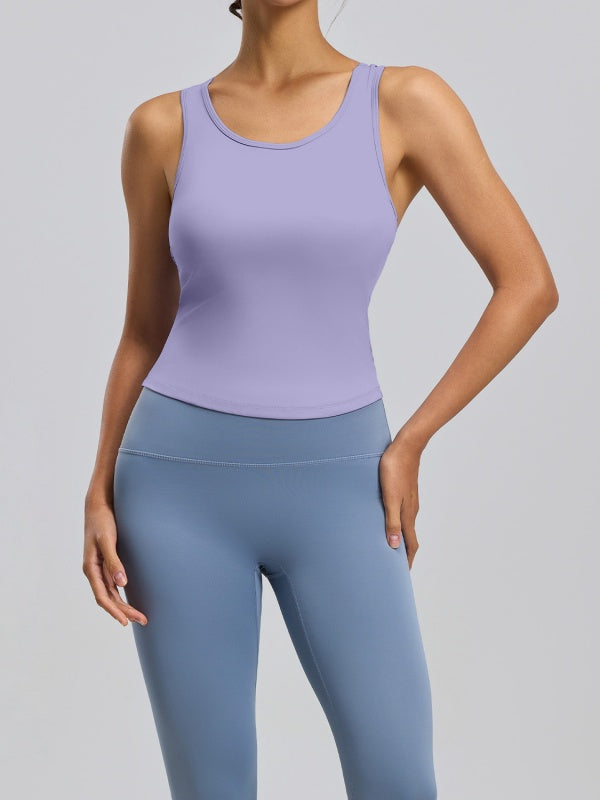 Flexvibe Crew Neck Sports Tank Top with Built-in Bra - Non-Slip Breathable Yoga Gym Workout Top
