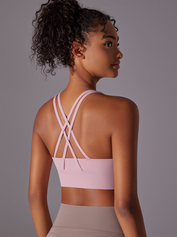 Flexvibe Double-Sided Brushed Sports Bra Cross Back Shockproof Fixed Pad