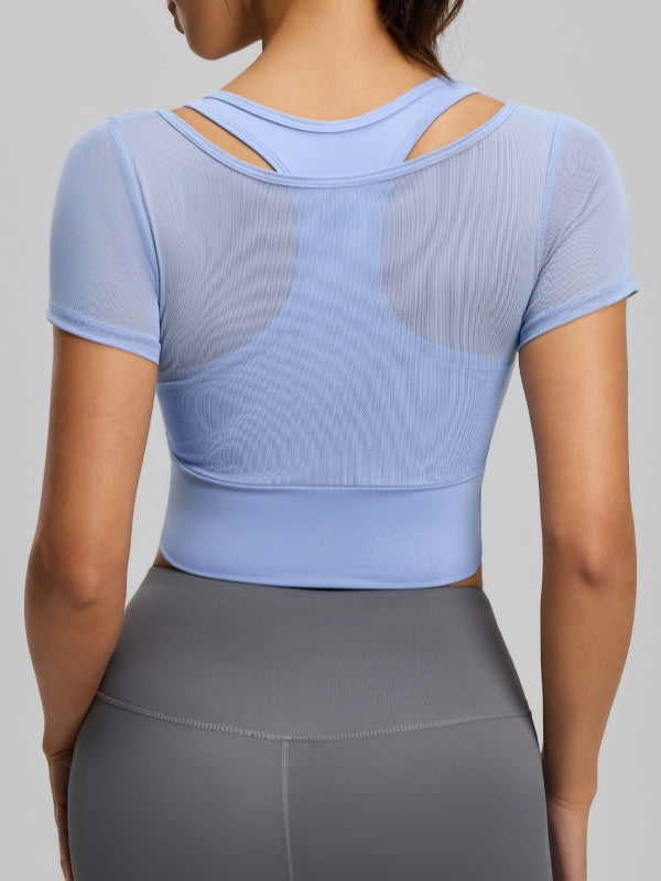 Flexvibe Mesh Paneled Sports Tee Barely There High Elastic Built-in Cups
