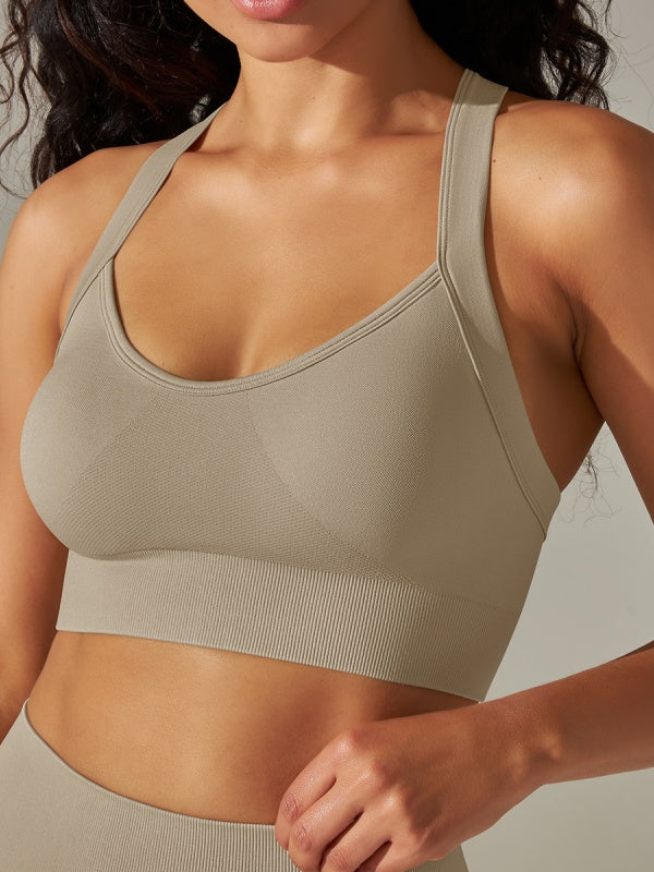 Flexvibe Seamless Knit Sports Bra Crisscross Back High Elastic Removable Pads