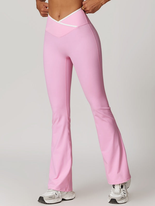 Flexvibe High Waisted Crisscross Yoga Pants - Naked Feel Butt Lifting Wide Leg Flared Tummy Control
