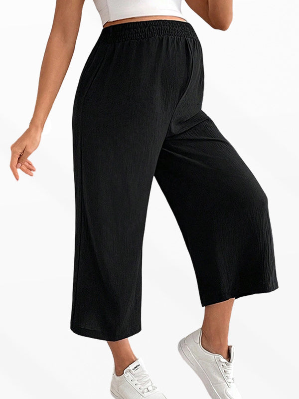 Flexvibe Maternity Wide Leg Cropped Pants - Tummy Support High Elastic Straight Pregnancy Bottoms