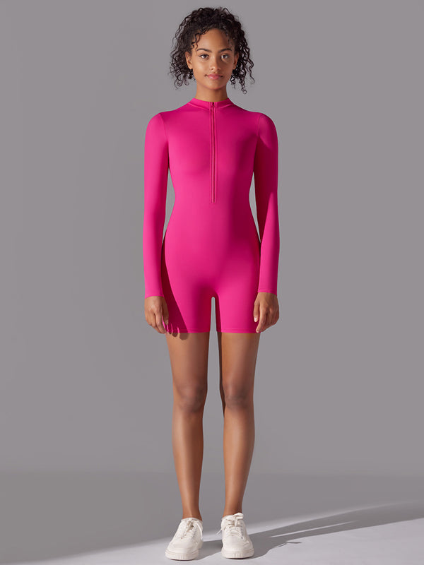 Flexvibe Women’s Yoga Fitness Bodysuit - Zip-Neck Slim-Fit Athletic Sportswear