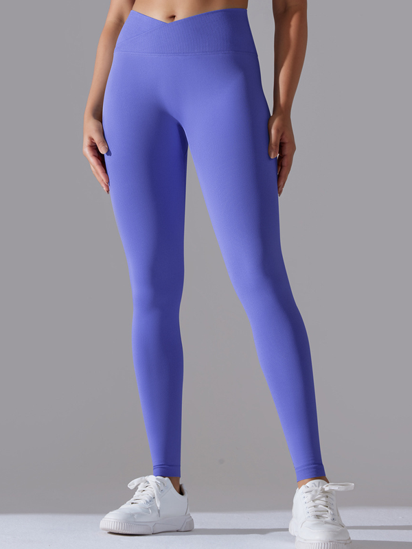 Flexvibe High Waisted Crisscross Waist Yoga Leggings - Seamless Knit Butt Lifting Solid Color