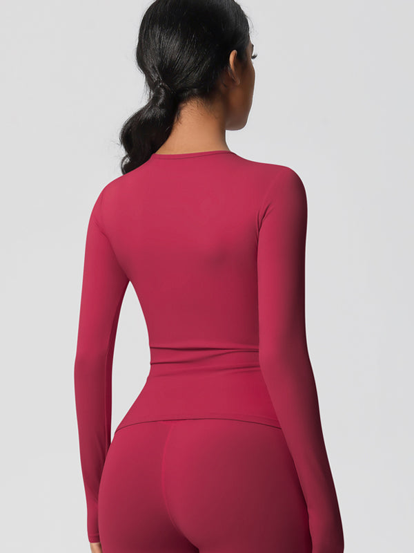 Flexvibe Double-Sided Brushed Sports Top - Tight Fit Moisture-Wicking Solid Color Long Sleeve
