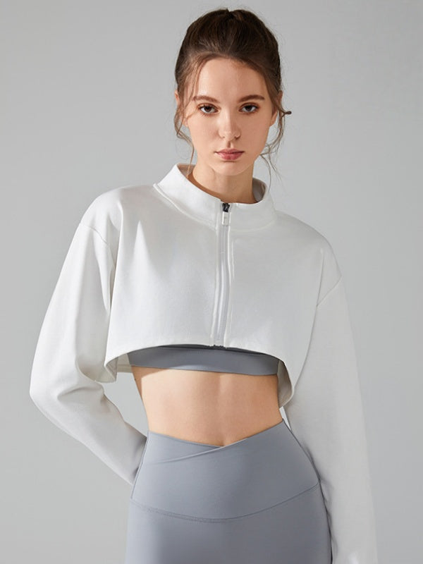 Flexvibe Women's American Style Lapel Cropped Hoodie, Zip Up Crop Top Tennis Style Long Sleeve Sports Jacket
