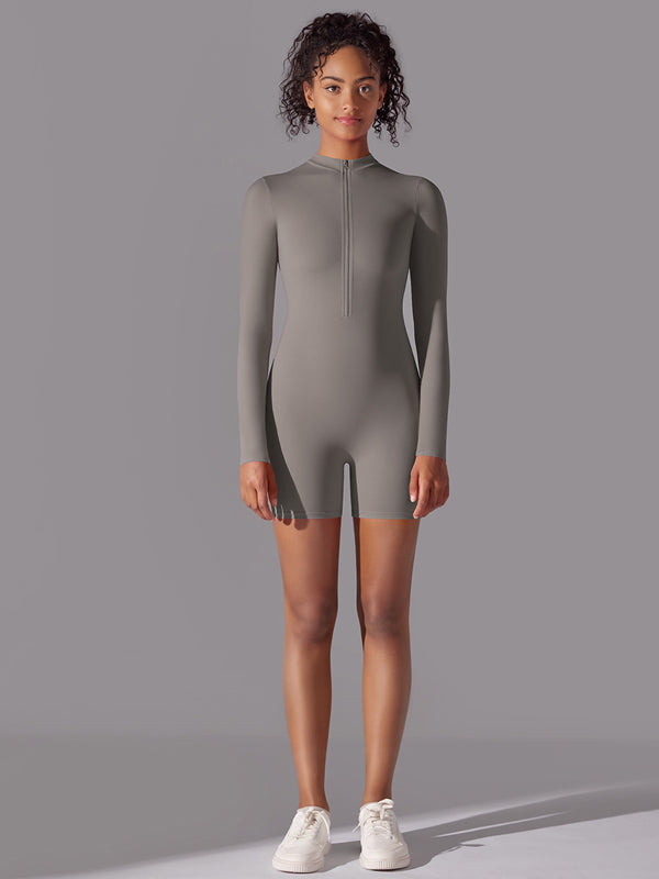 Flexvibe Women’s Yoga Fitness Bodysuit - Zip-Neck Slim-Fit Athletic Sportswear