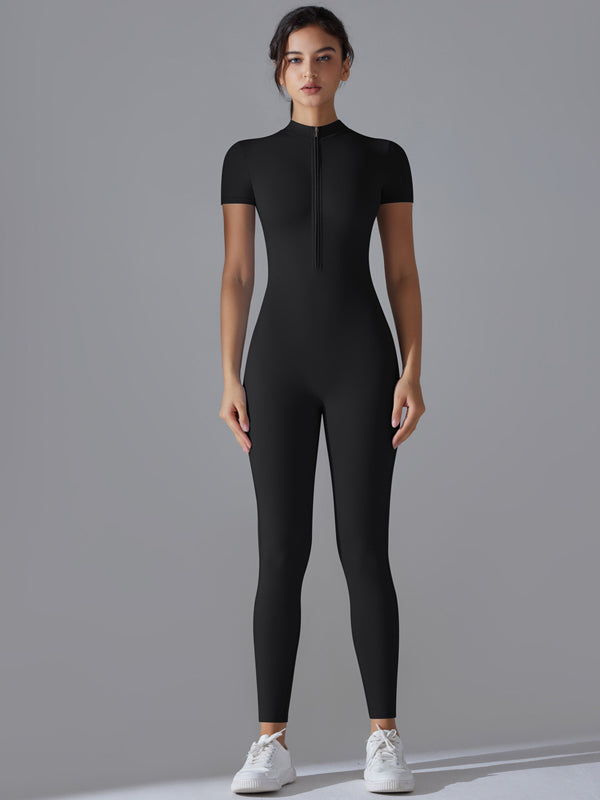 Flexvibe Zip Short Sleeve Bodysuit - Stretchy Breathable Moisture-Wicking Workout Wear