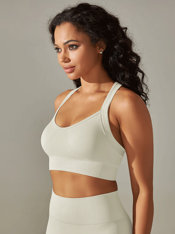 Flexvibe Seamless Knit Sports Bra Crisscross Back High Elastic Removable Pads